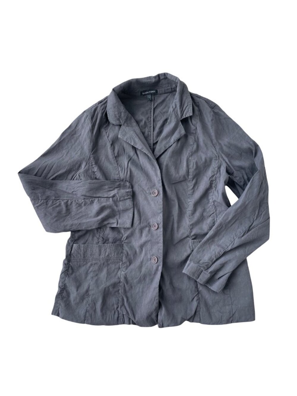 Eileen Fisher Jacket Gray Linen Stretch Womens 12 Lightweight Old Money Luxury